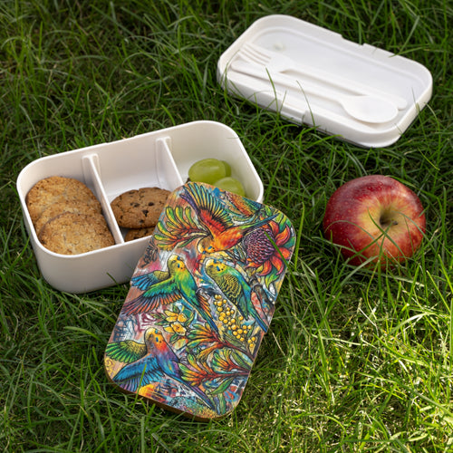 Bento Lunch Box — Budgerigar & Native Wildflowers Design