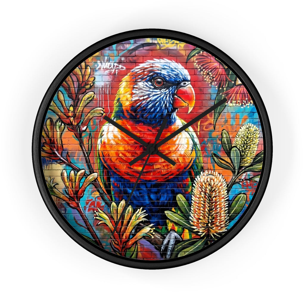 Rainbow Lorikeet Wall Clock | Colorful Parrot Art, Botanical Mural