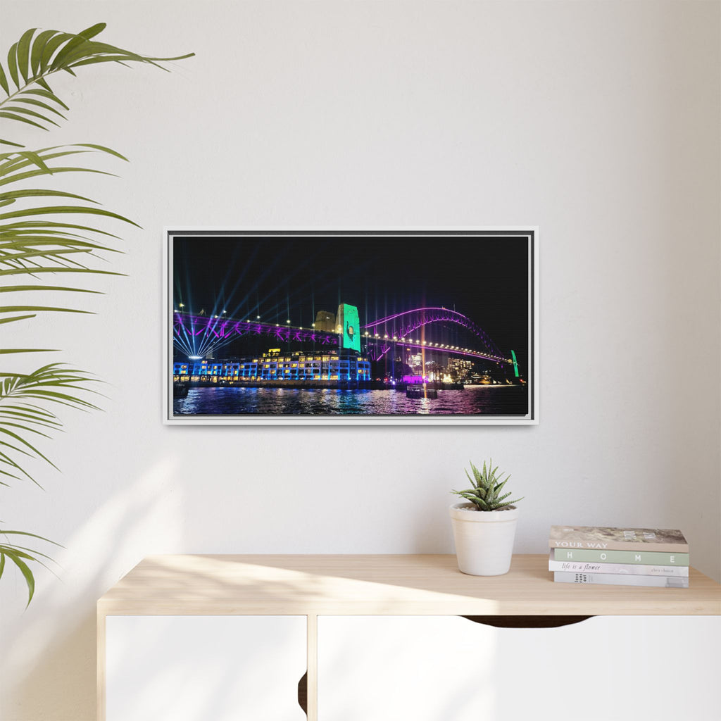 Framed Matte Canvas Sydney Harbour Bridge Nighscape — Vibrant Wall Art