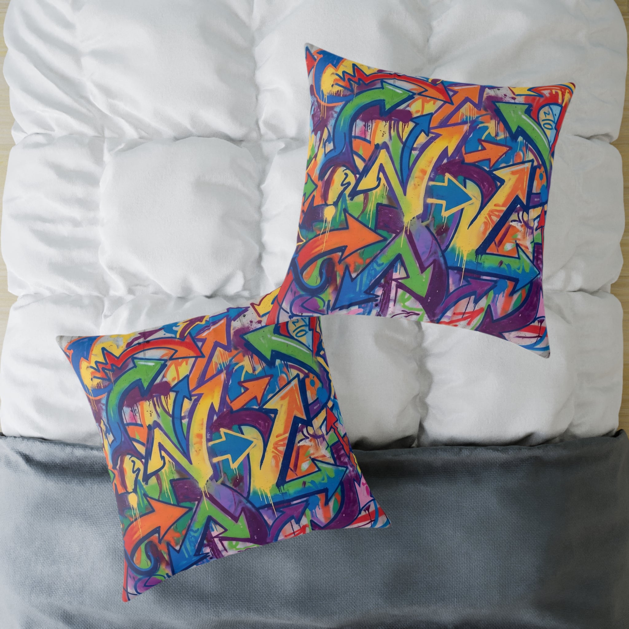 Graffiti Arrow Square Pillow — Colorful Urban Street Art Throw Pillow