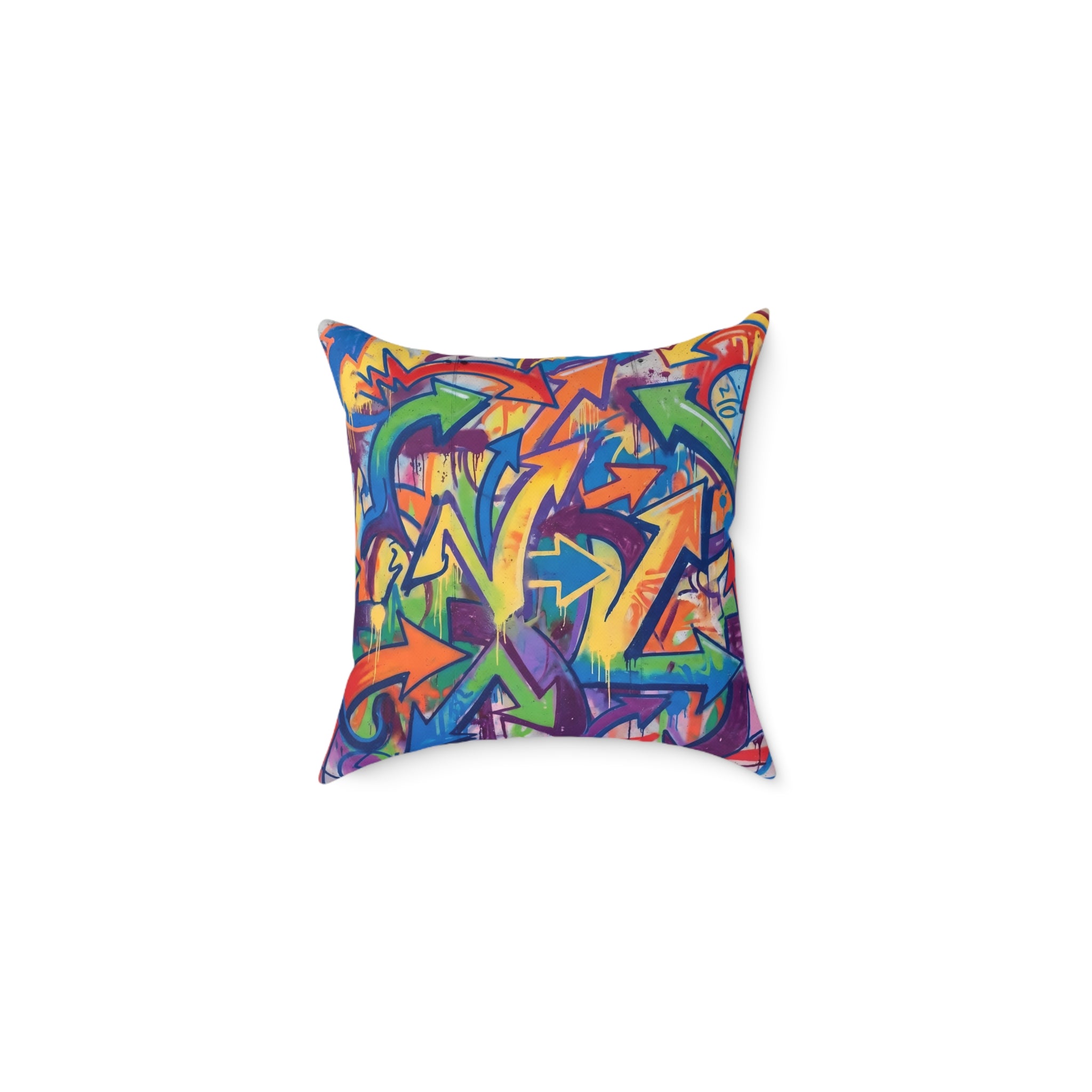 Graffiti Arrow Square Pillow — Colorful Urban Street Art Throw Pillow