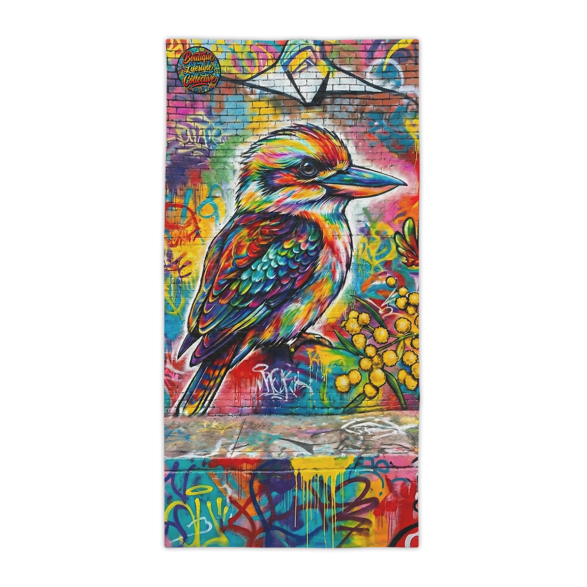 Kookaburra Graffiti Beach Towel — Vibrant Street-Art Bird Design