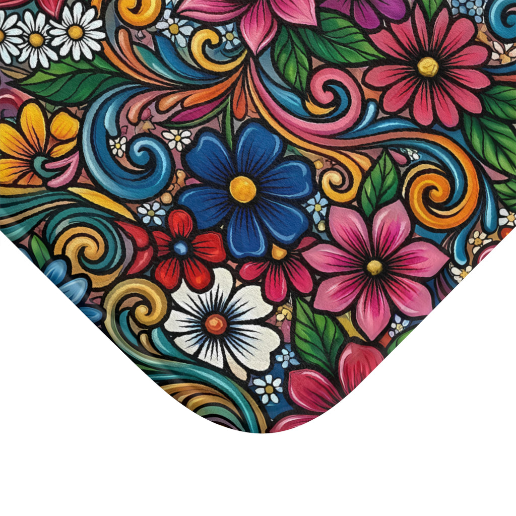 Vibrant Floral Design Bath Mat | Colorful Flower Bathroom Rug