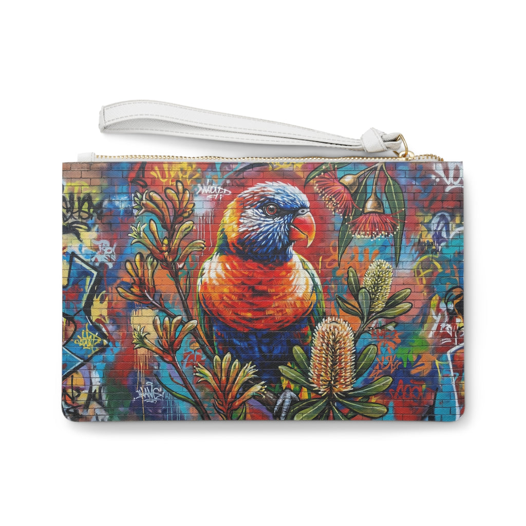 Clutch Bag - Rainbow Lorikeet Street Art Floral Print