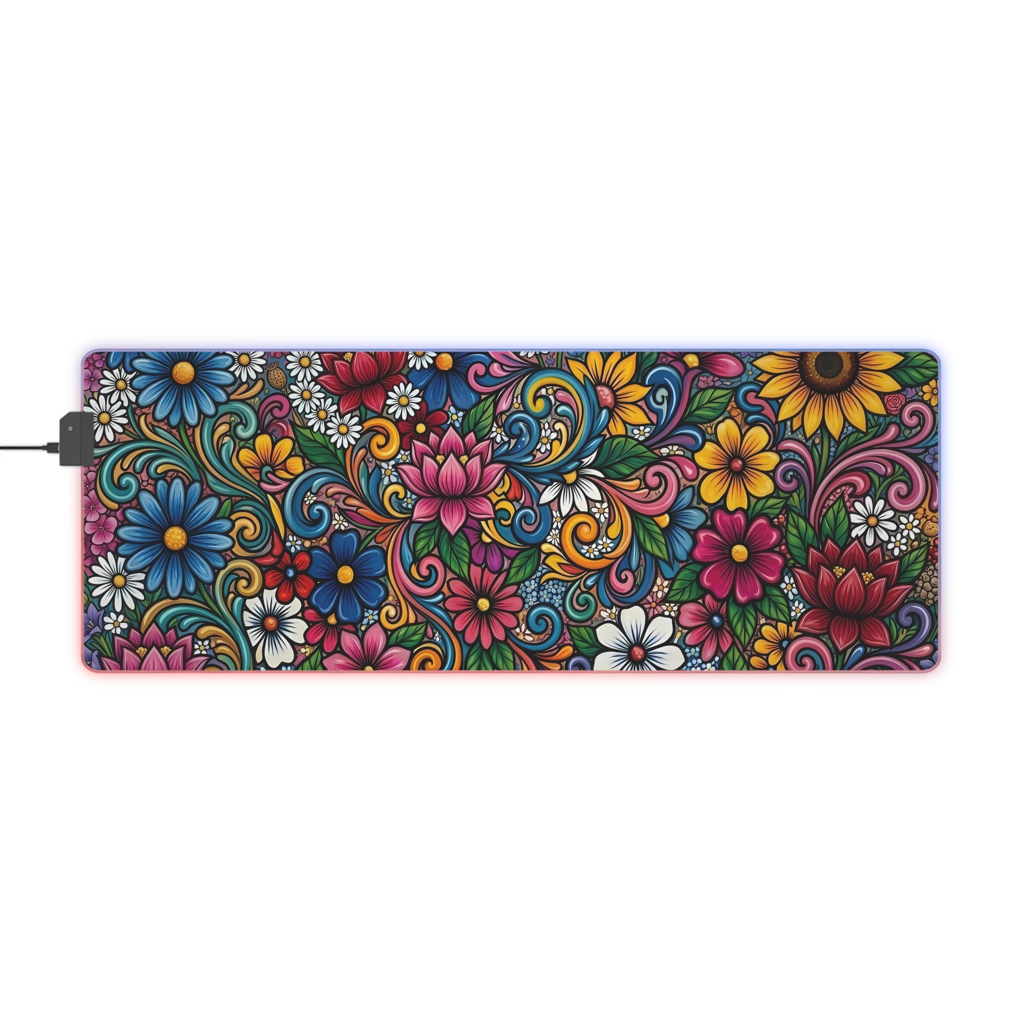 Vibrant Floral LED Mouse Pad | RGB Desk Mat, Colorful Flower Design