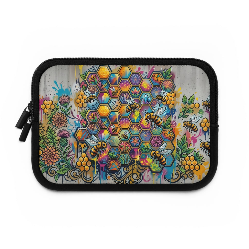 Honeycomb Bees Laptop Sleeve | Floral Beehive Art, Colorful Urban Art Design