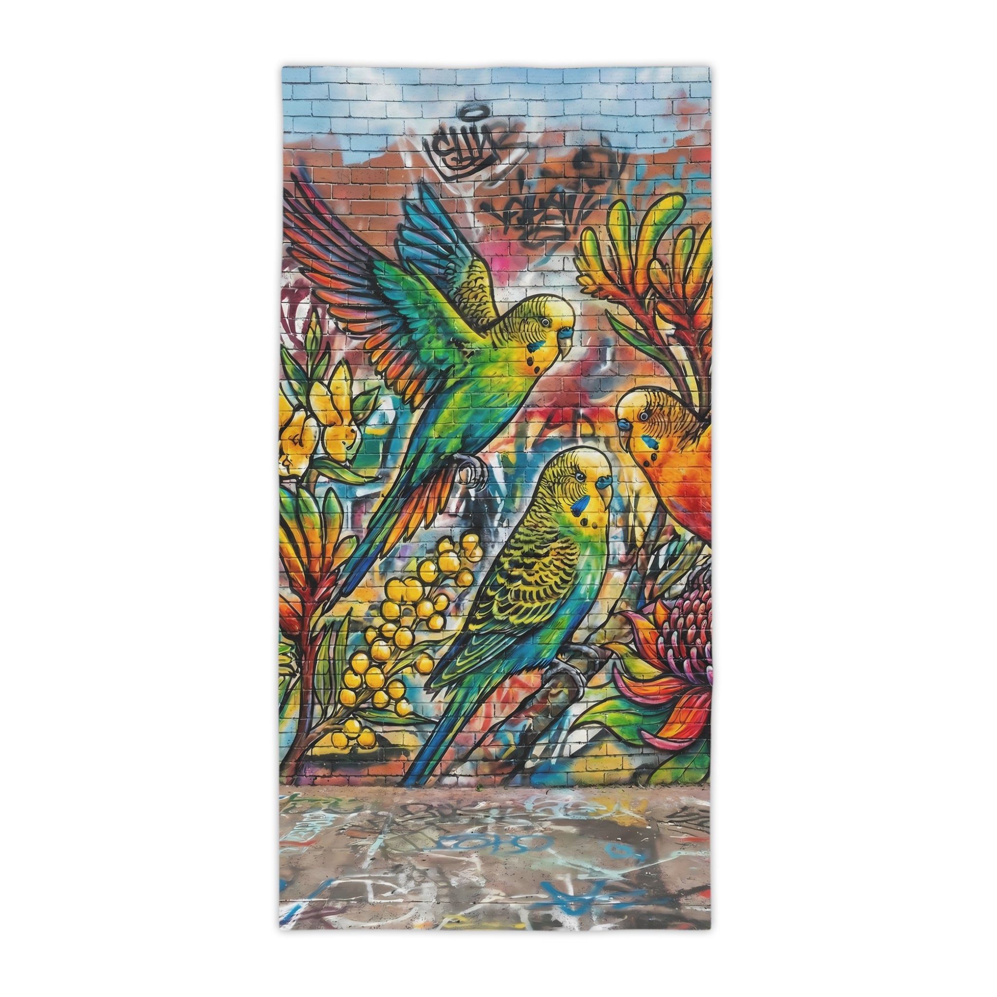 Graffiti Budgerigar Beach Towel — Vibrant Urban Art