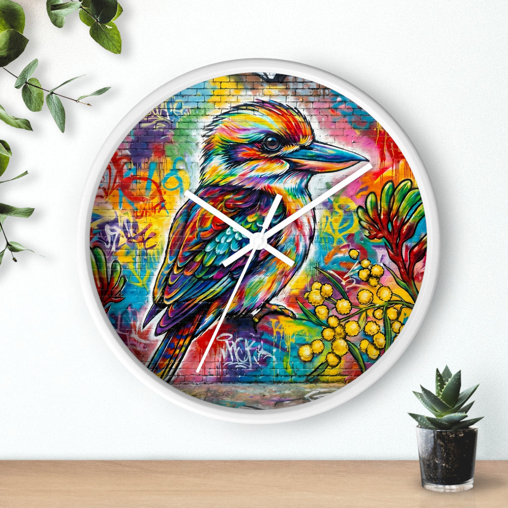 Colorful Kookaburra Wall Clock | Vibrant Bird Graffiti Art