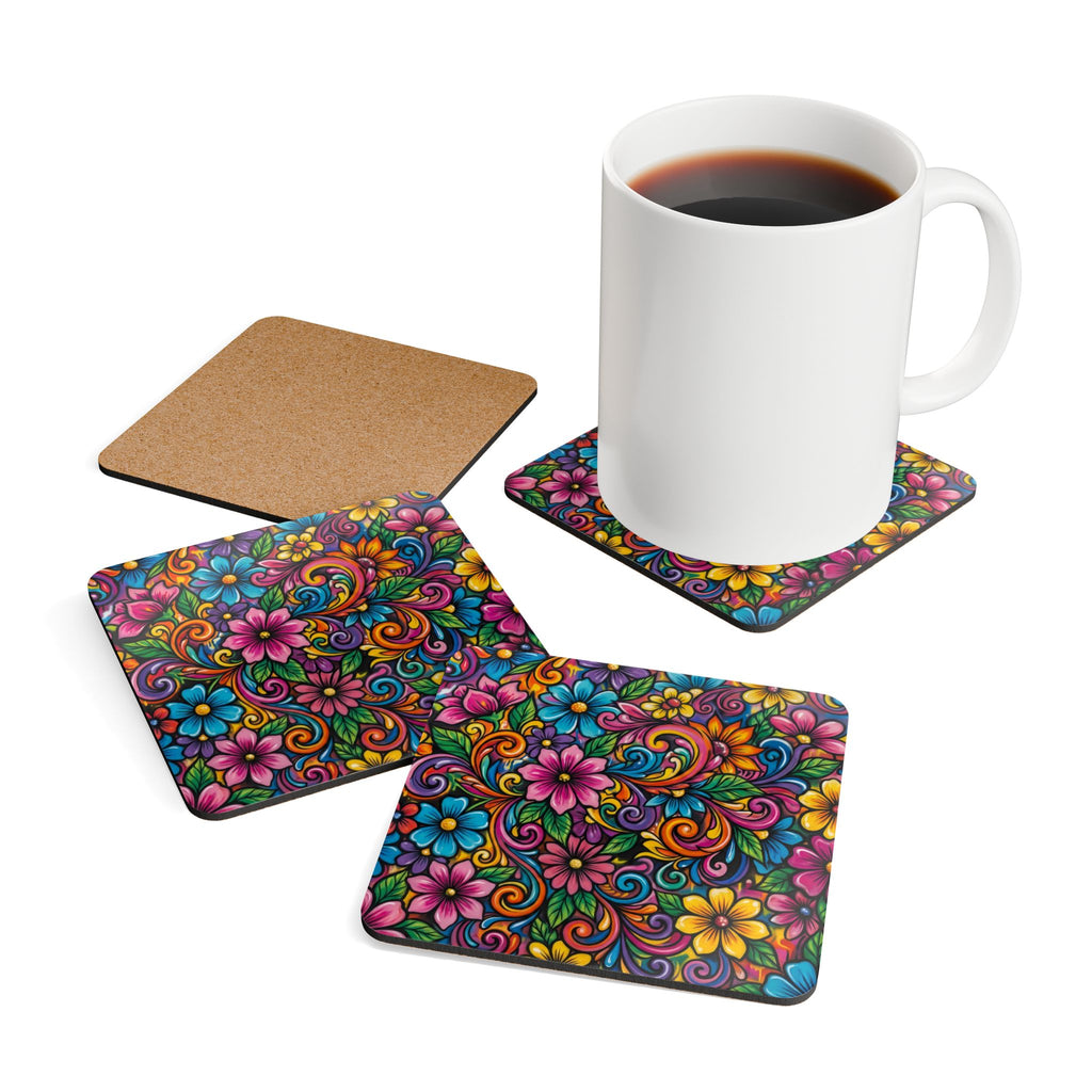 Floral Cork Coaster Set — Botanical Drink Coasters (Set of 4)