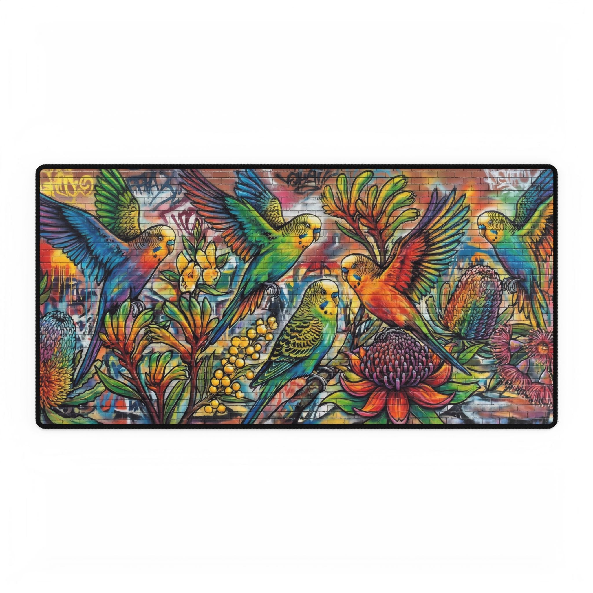 Colorful Budgerigar Desk Mat — Urban Floral Large Mouse Pad