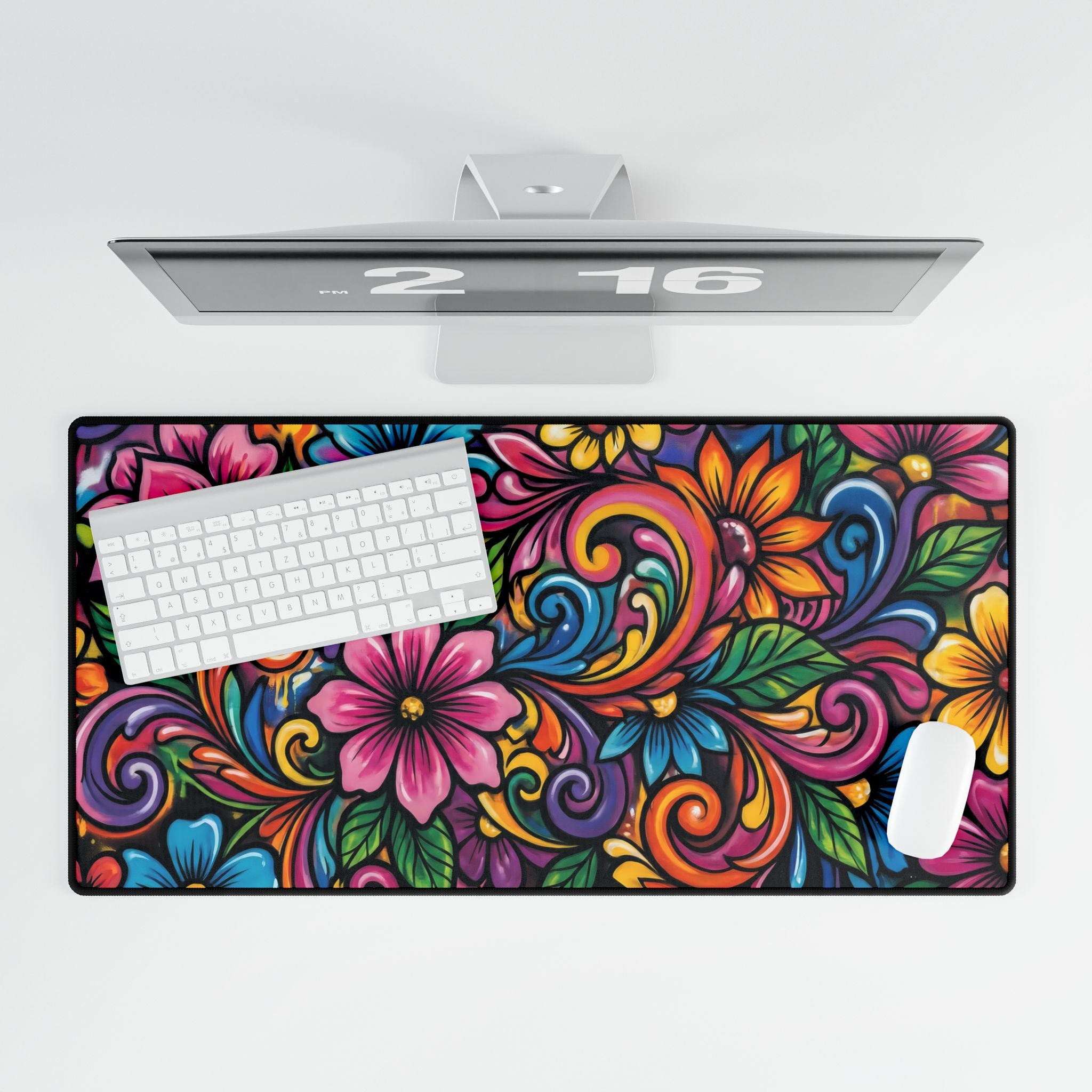 Floral Vibes Desk Mat — Colorful Boho Floral XXL Mouse Pad