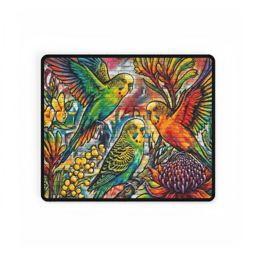 Colorful Budgerigar Desk Mat — Urban Floral Large Mouse Pad