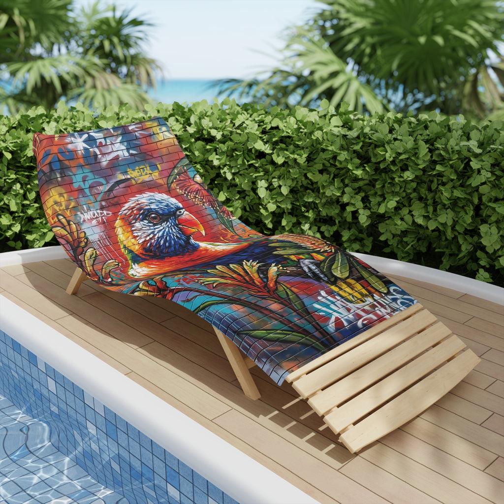 Rainbow Lorikeet Graffiti Beach Towel | Tropical Parrot Floral Print