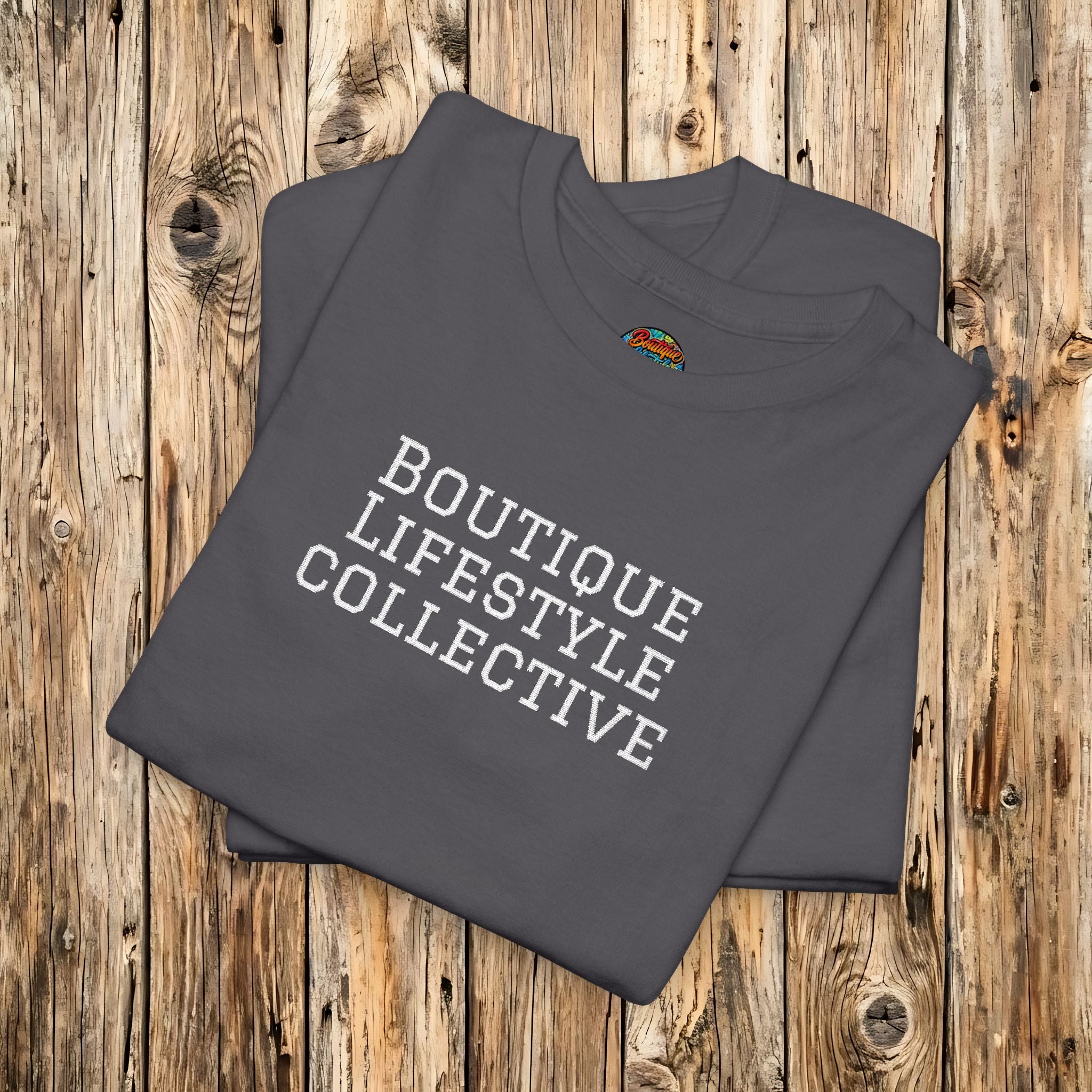 Heavy Cotton Tee - Boutique Lifestyle Collective Embroidered T-Shirt — Est. 2026 Sleeve Detail