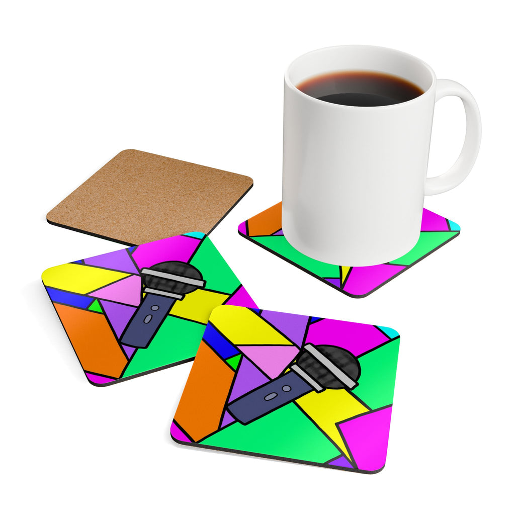 Pop Art Corkwood Coaster Set — Vibrant Retro Pattern Drink Coasters (Set of 4)