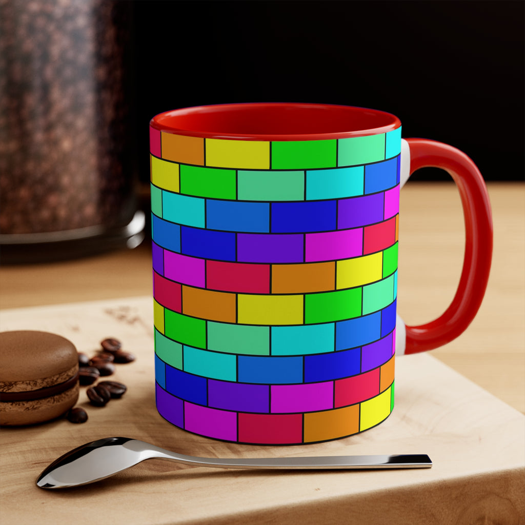 Colorful Accent Mug — Rainbow Brick Wall, 11oz