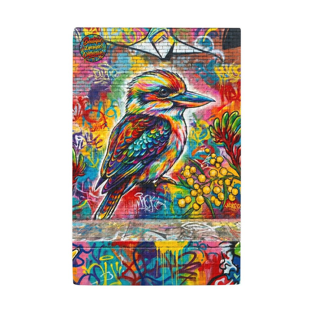 Waffle Weave Colorful Graffiti Kookaburra Kitchen Tea Towel