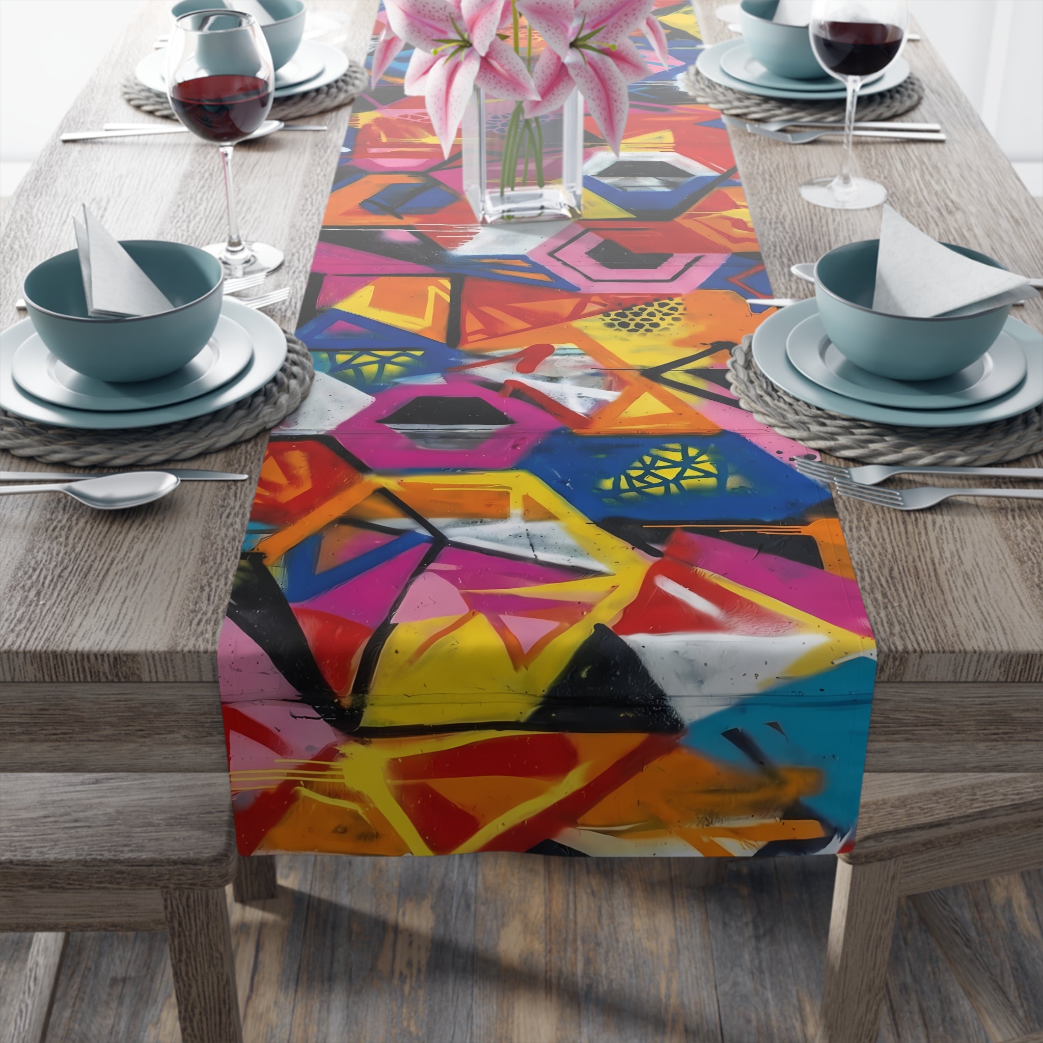 Vibrant Graffiti Art Table Runner
