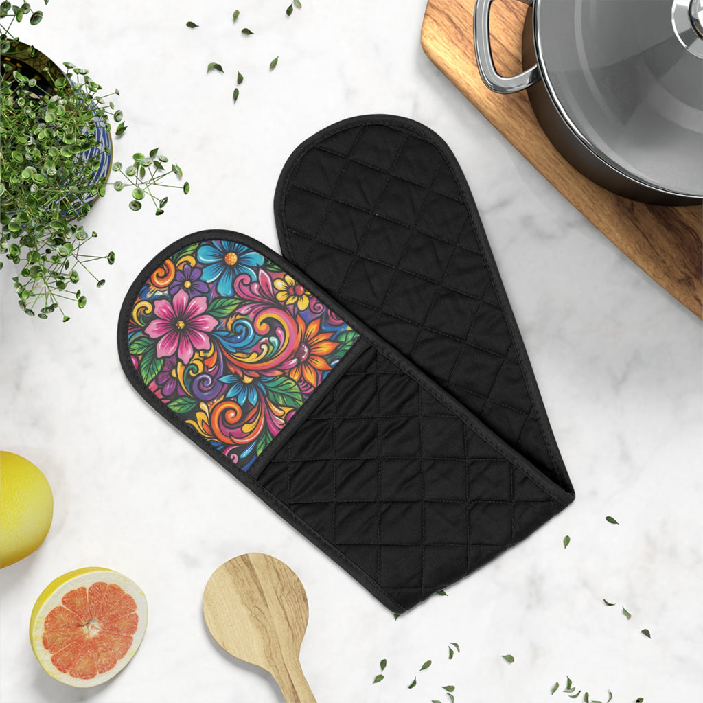 Floral Oven Mitts - Double Handled Pot Holder Strap