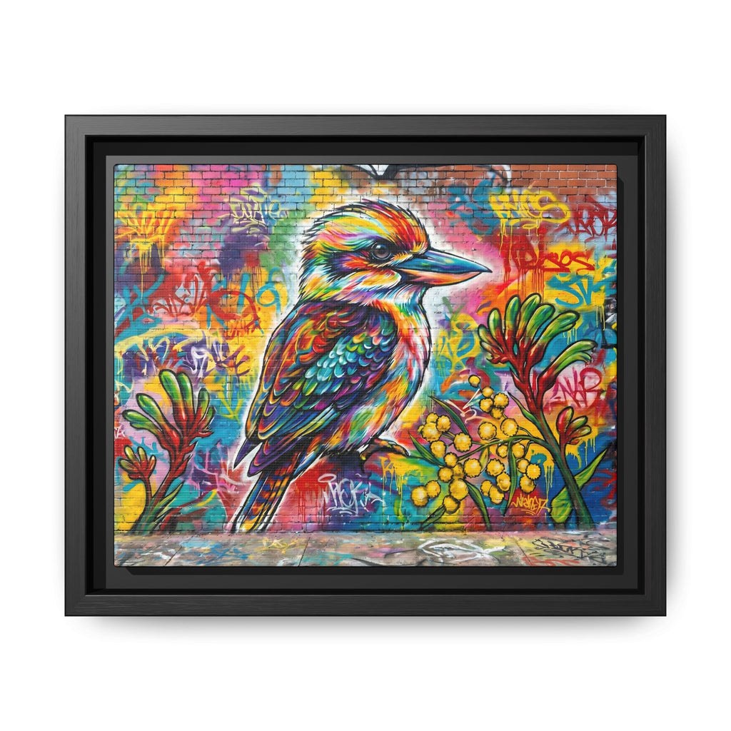 Kookaburra Graffiti Art Framed Matte Canvas | Colorful Urban Bird Print