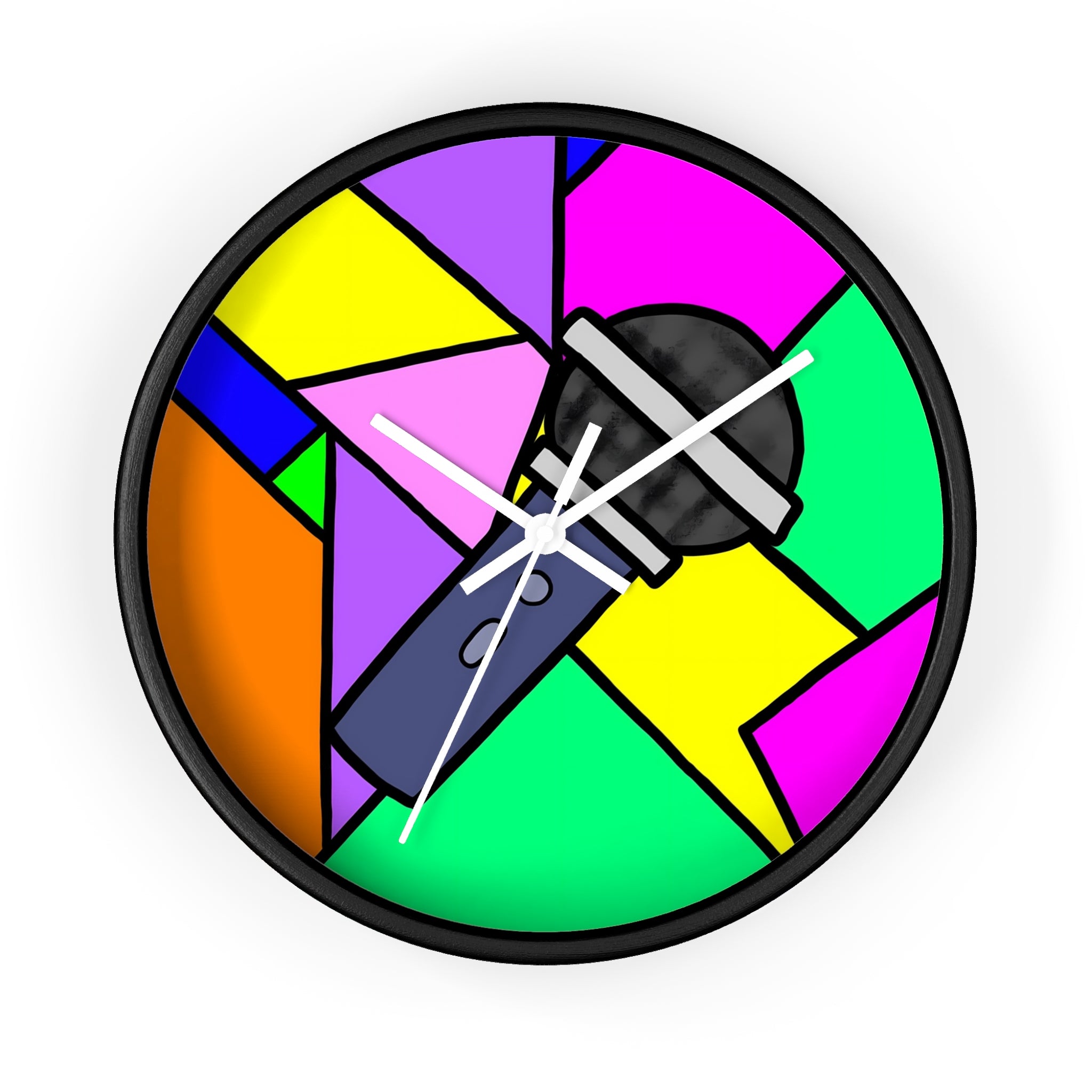 Microphone Pop Art Wall Clock — Colorful Singer/Music Decor