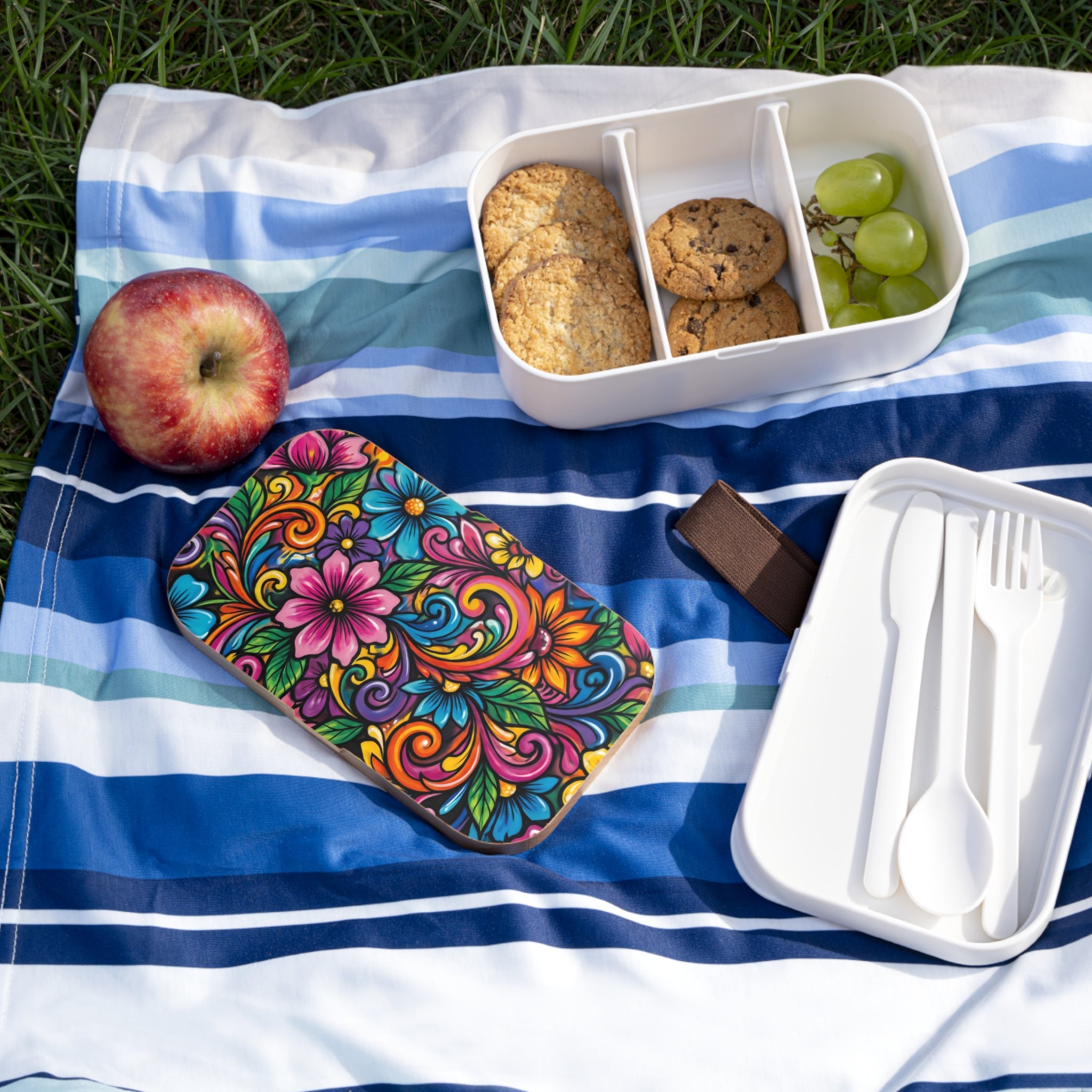 Floral Bento Lunch Box — Vibrant Flower Art Portable Lunchbox