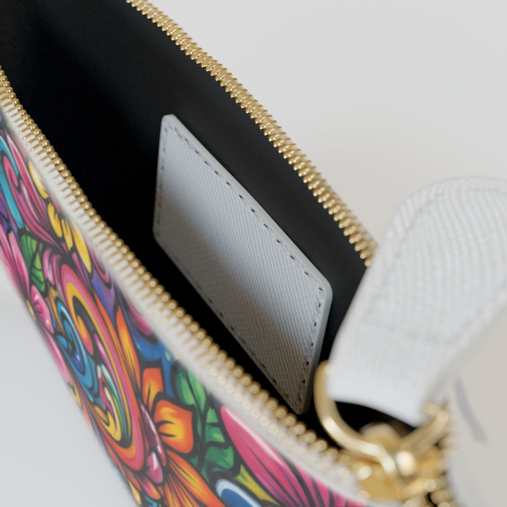 Mini Clutch Bag — Vibrant Floral Swirl Wallet, Colorful Boho Makeup Pouch