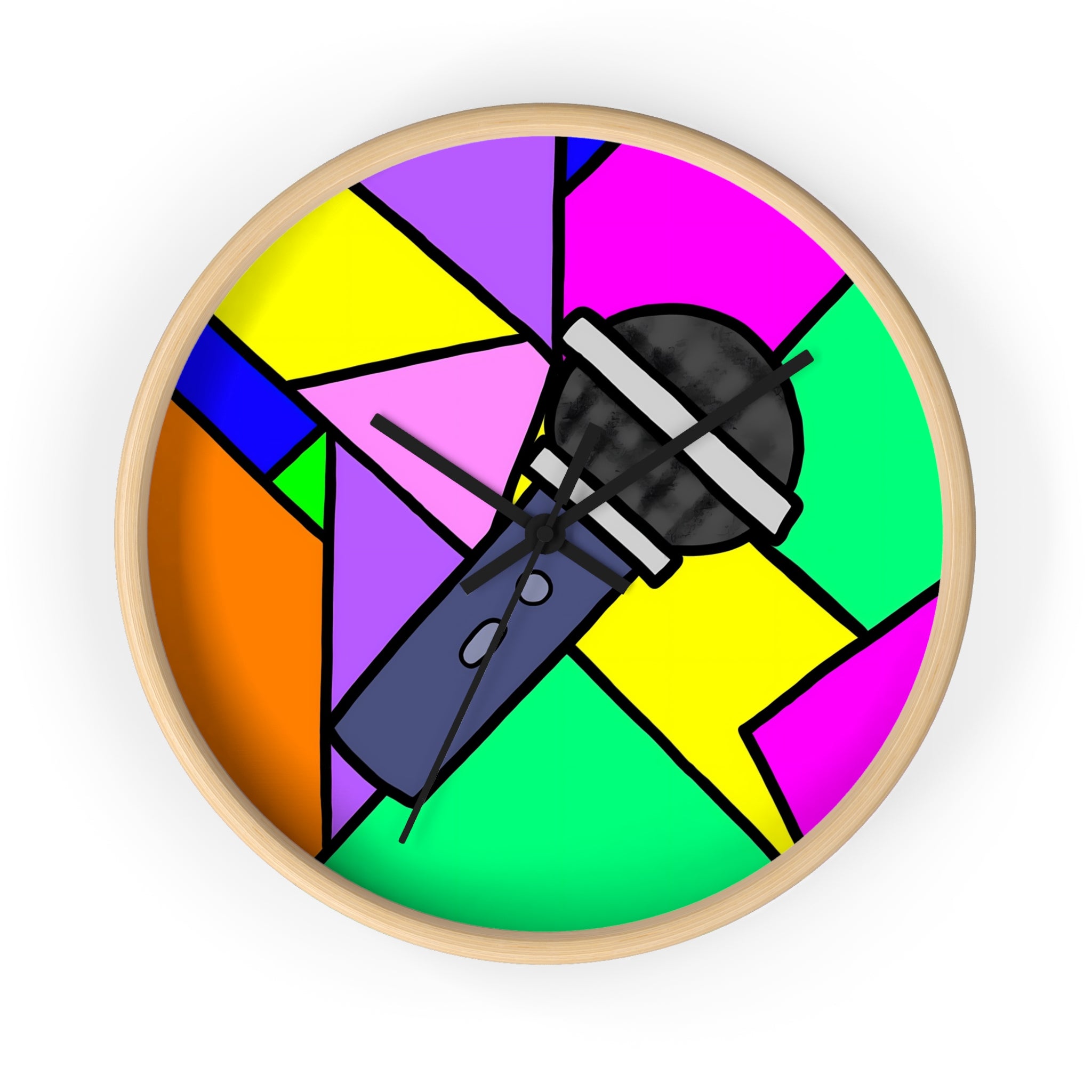 Microphone Pop Art Wall Clock — Colorful Singer/Music Decor