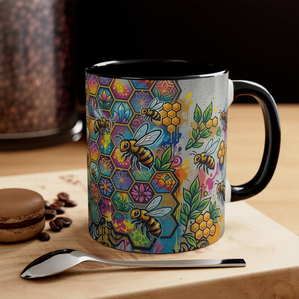 Honeycomb Bees Mug | Urban Art Design Coffee Mug, 11oz Ceramic