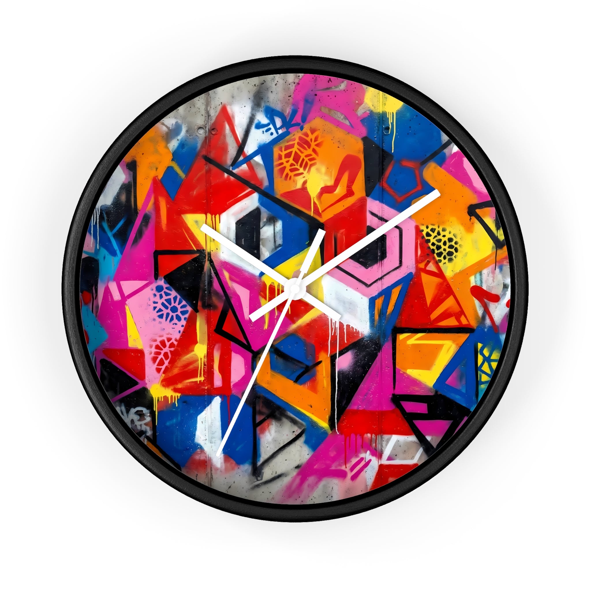 Street Art Geometric Wall Clock — Colorful Graffiti Cube Design