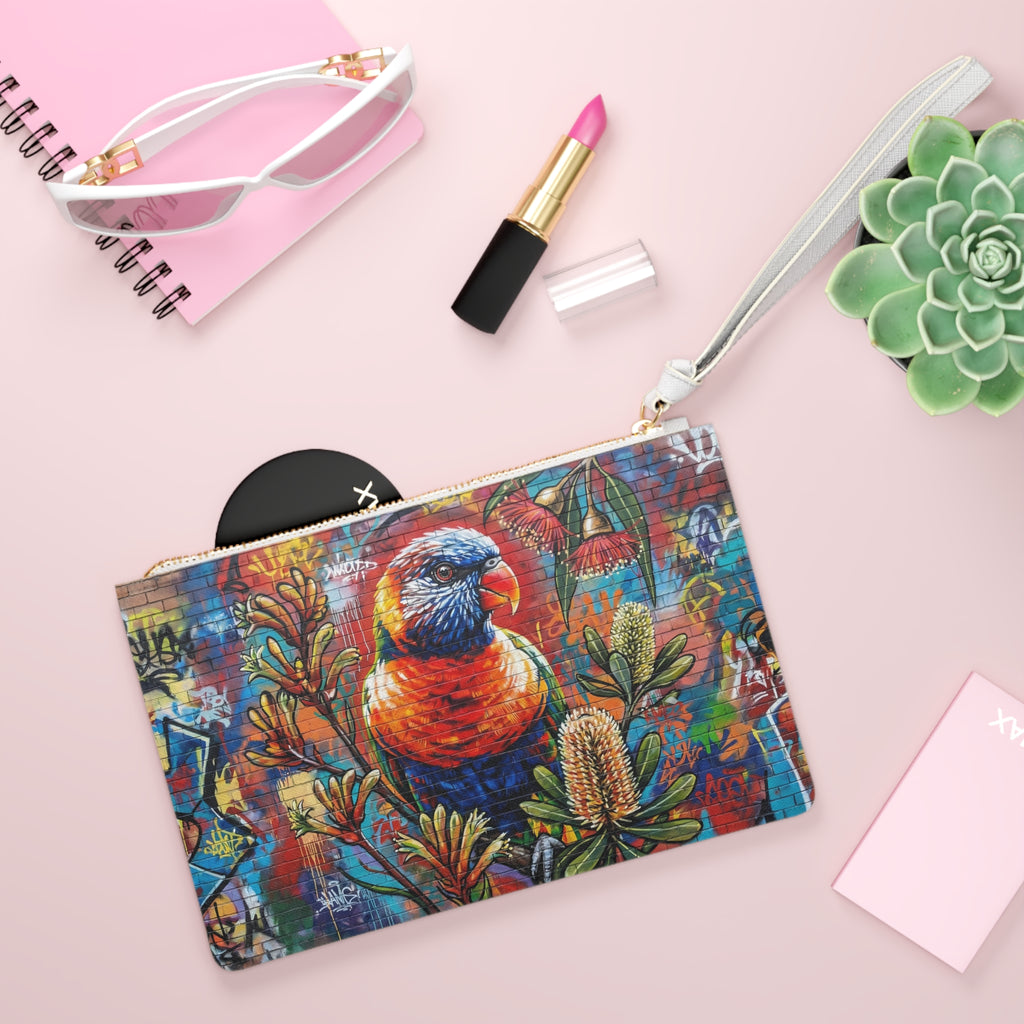 Clutch Bag - Rainbow Lorikeet Street Art Floral Print