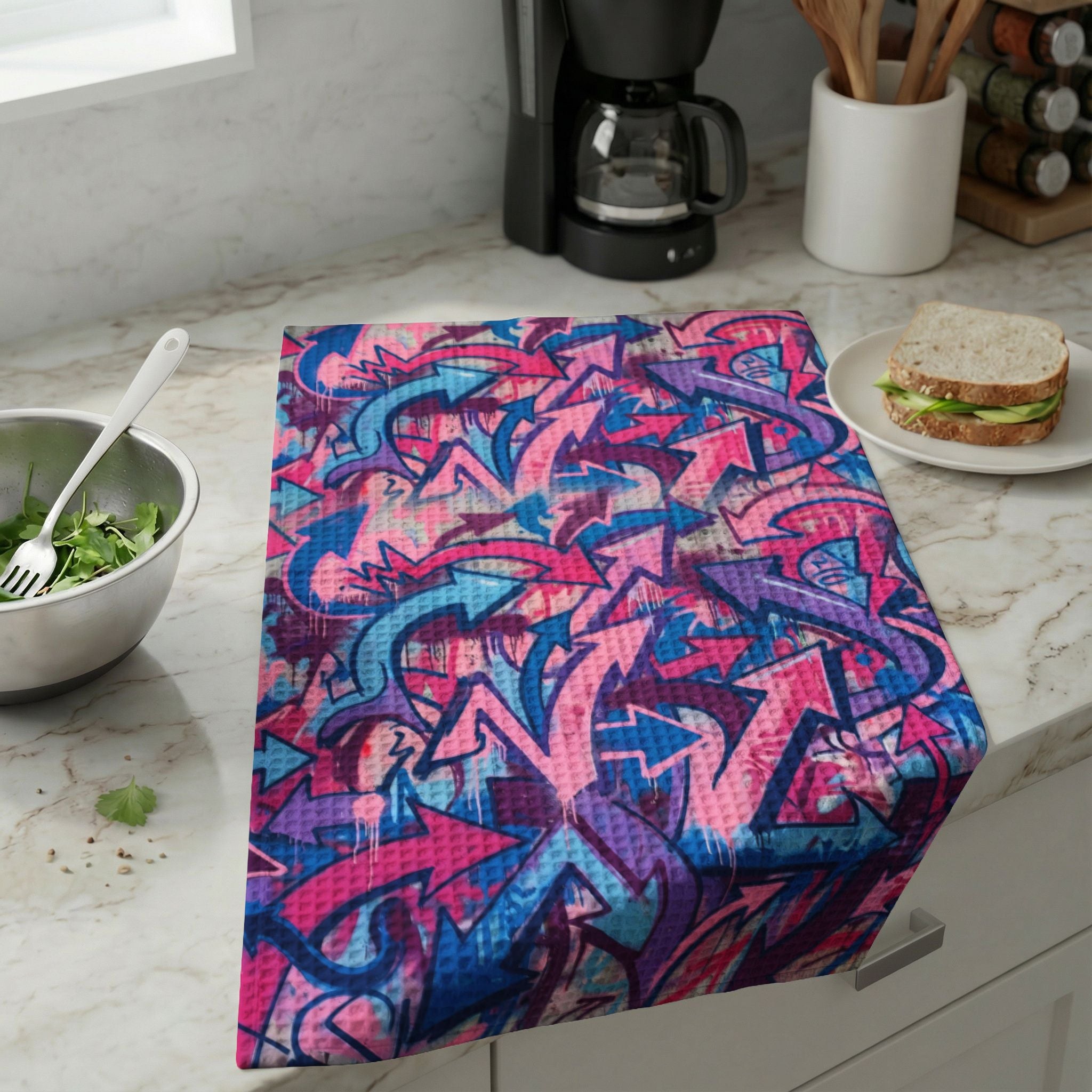 Waffle Weave Graffiti Arrow Kitchen Tea Towel