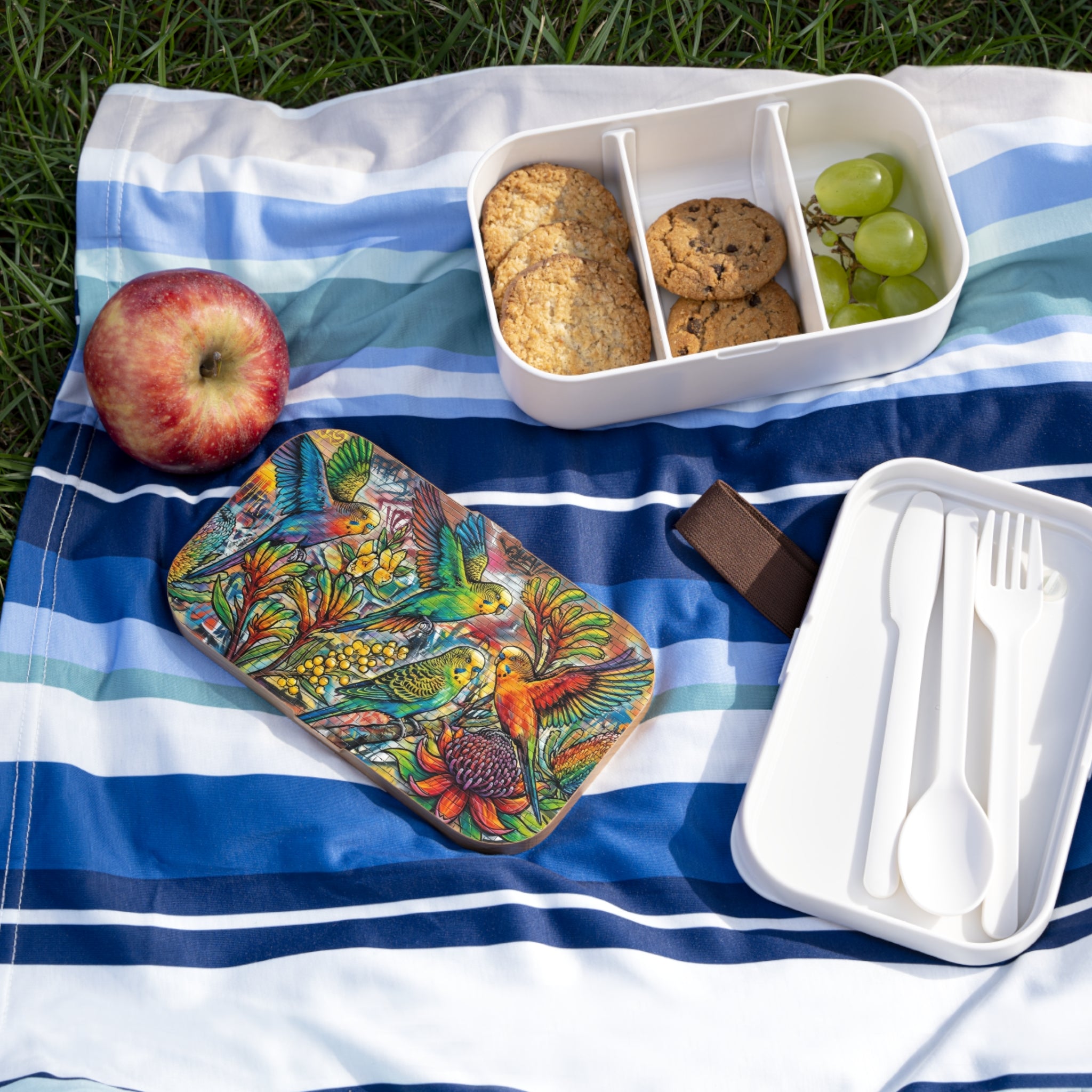 Bento Lunch Box — Budgerigar & Native Wildflowers Design