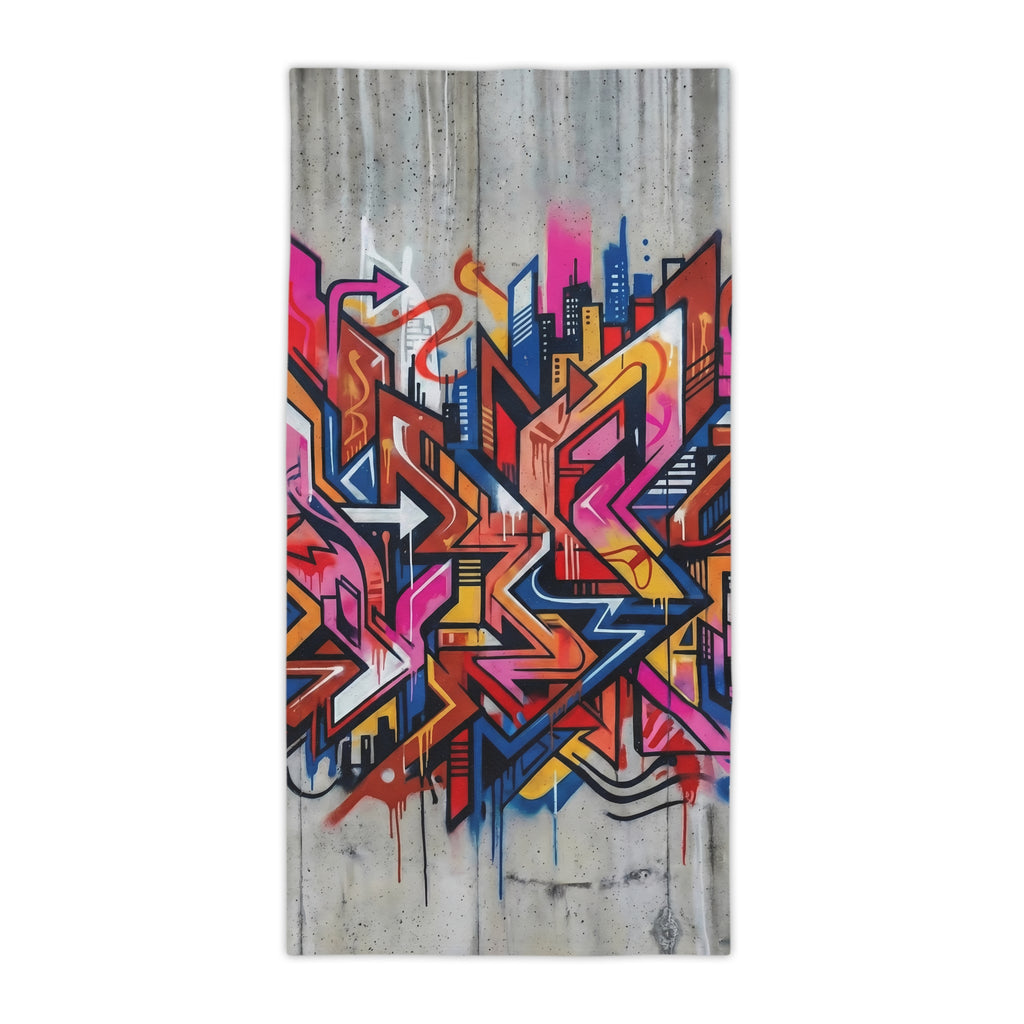 Graffiti Art Beach Towel — Vibrant Concrete-Background Design
