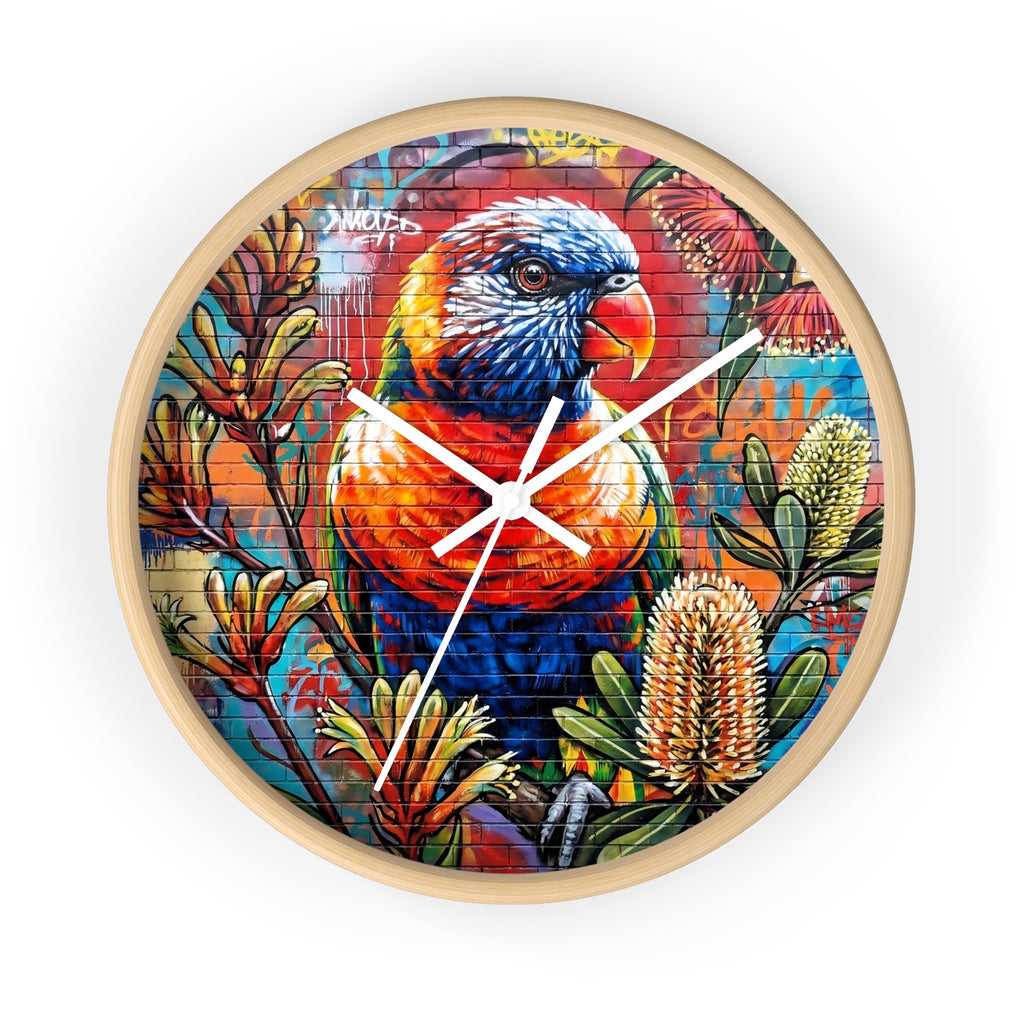Rainbow Lorikeet Wall Clock | Colorful Parrot Art, Botanical Mural