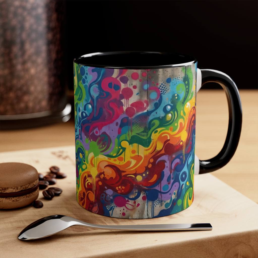 Rainbow Graffiti Swirl Mug | 11oz Ceramic Accent Coffee Cup (4 Colors)