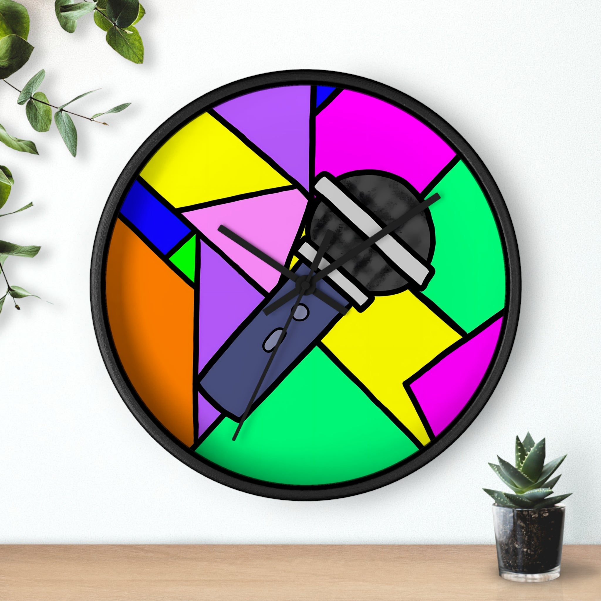 Microphone Pop Art Wall Clock — Colorful Singer/Music Decor