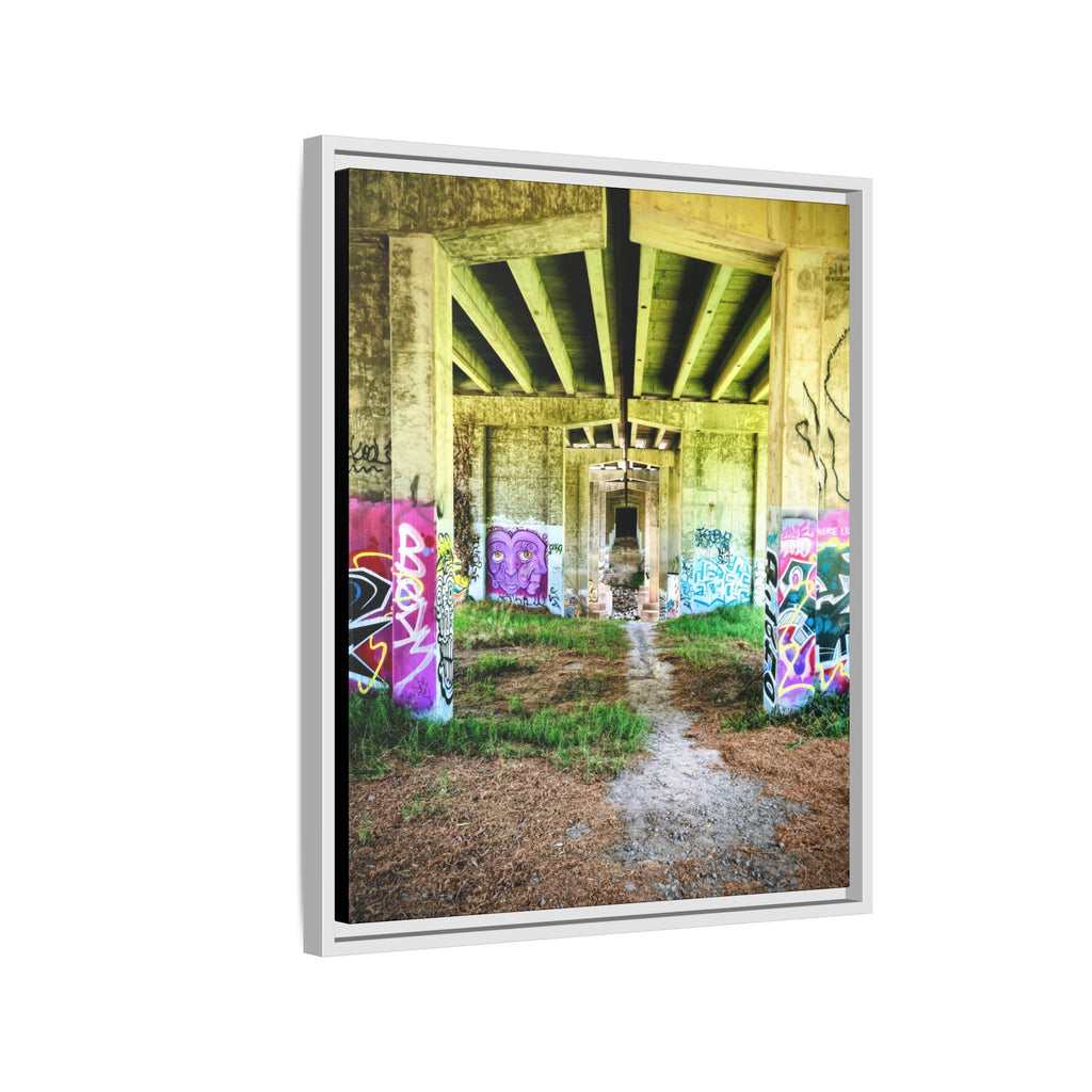 Framed Matte Canvas - Urban Bridge Graffiti Wall Art