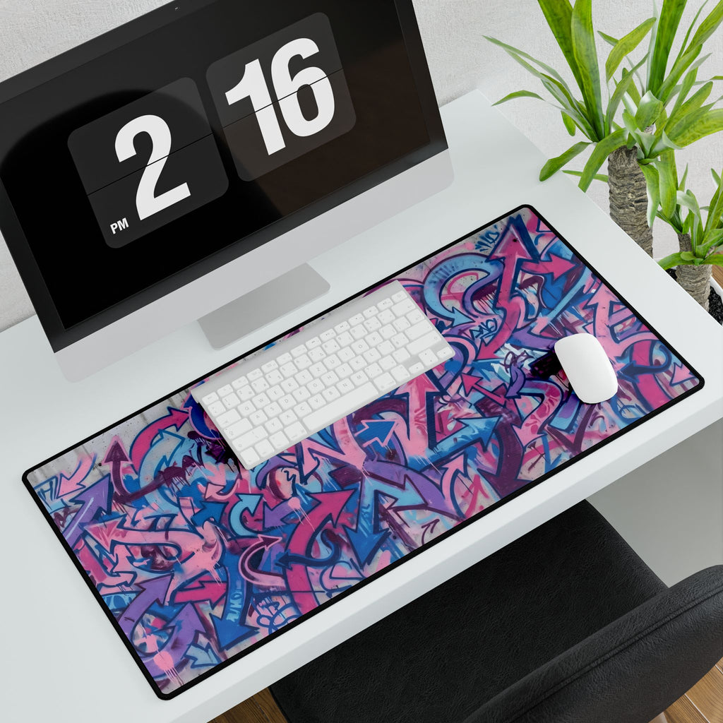 Graffiti Arrow Desk Mat — Pink & Purple Street Art Gaming Mouse Pad