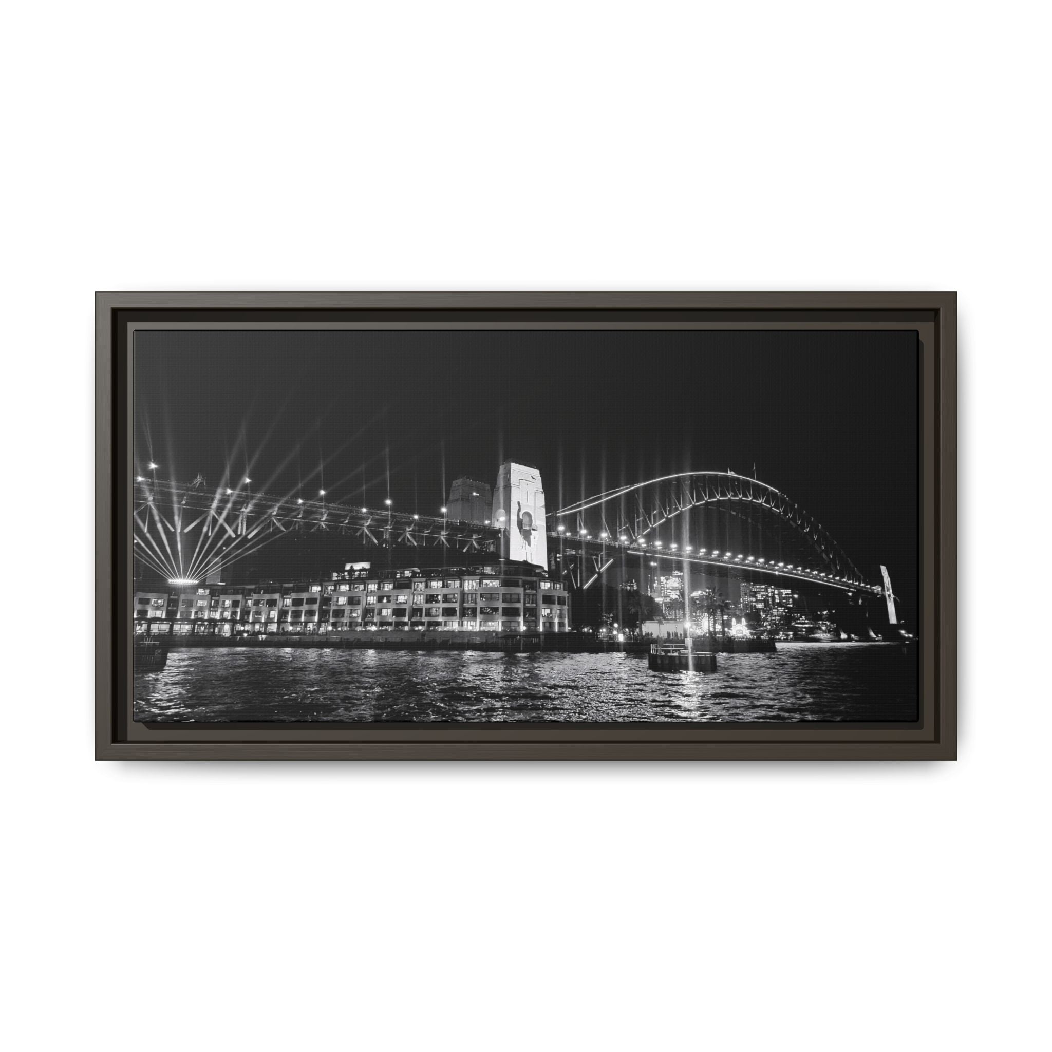Framed Matte Canvas Sydney Harbour — Black & White Nightscape