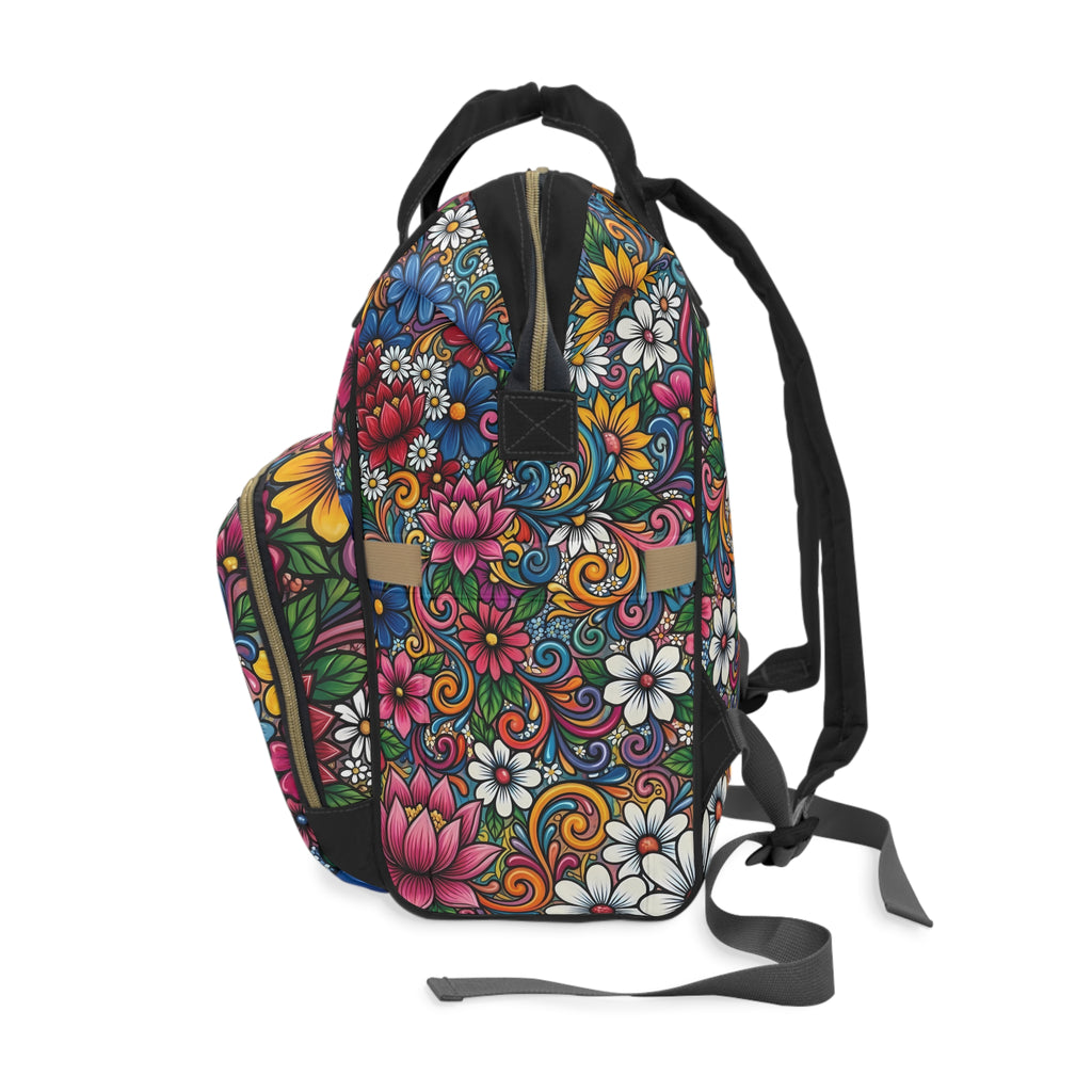 Colorful Floral Swirl Multifunctional Diaper Backpack | Floral Baby Bag