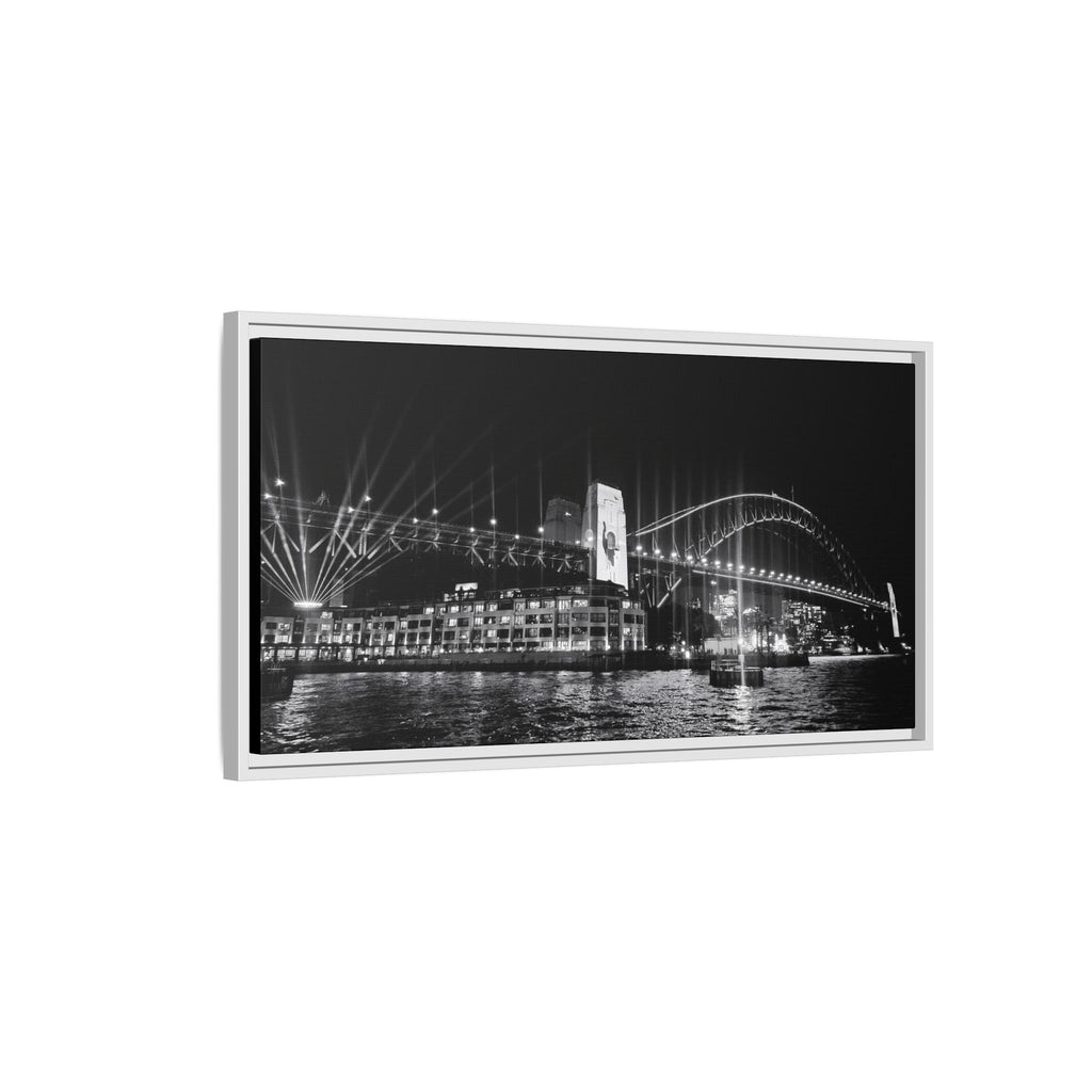 Framed Matte Canvas Sydney Harbour — Black & White Nightscape