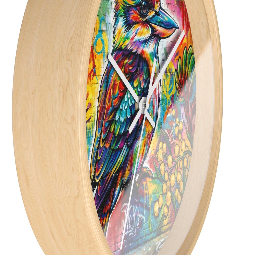 Colorful Kookaburra Wall Clock | Vibrant Bird Graffiti Art