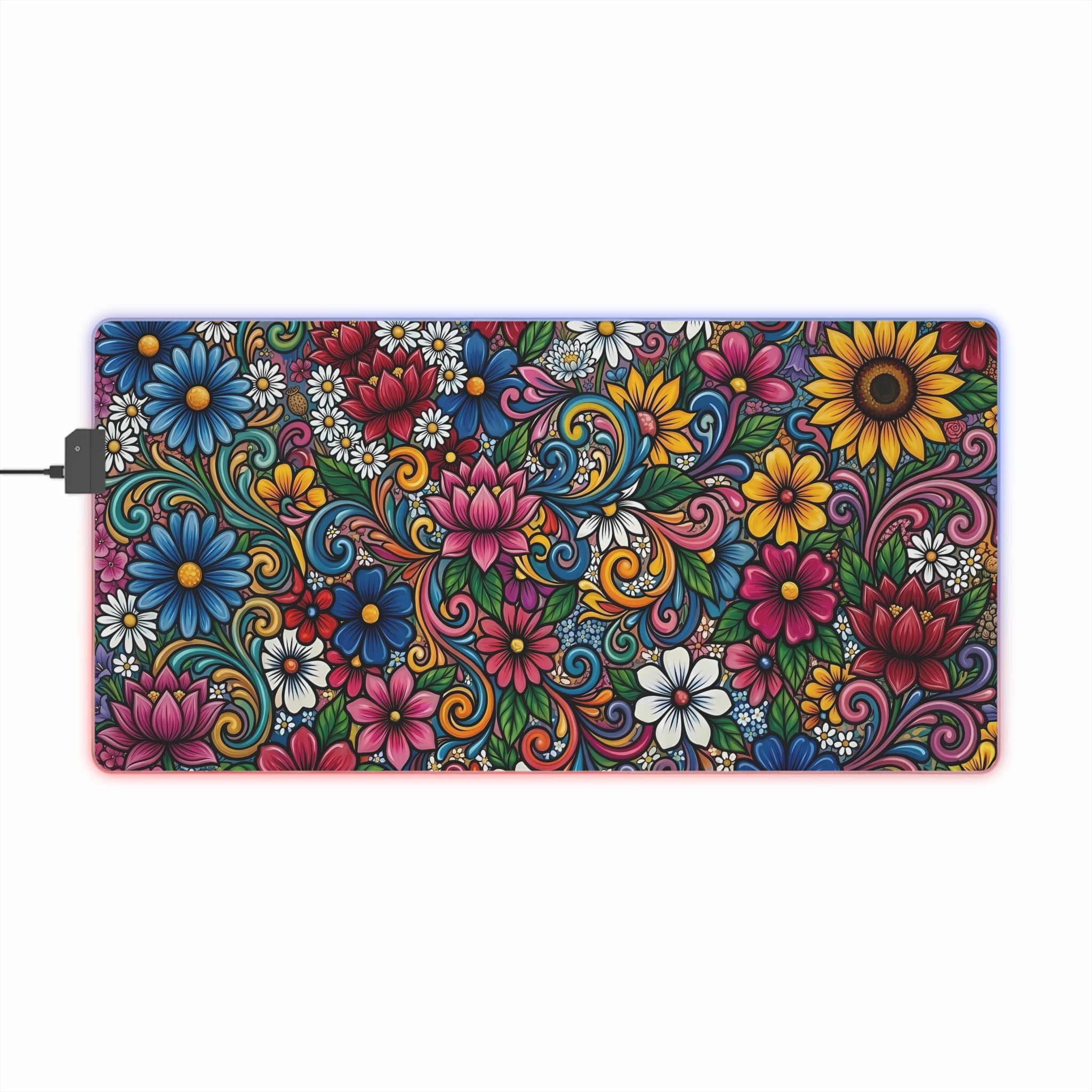 Vibrant Floral LED Mouse Pad | RGB Desk Mat, Colorful Flower Design