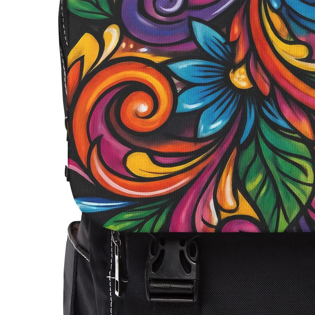 Floral Boho Backpack — Colorful Hand-Painted Flower Shoulder Bag