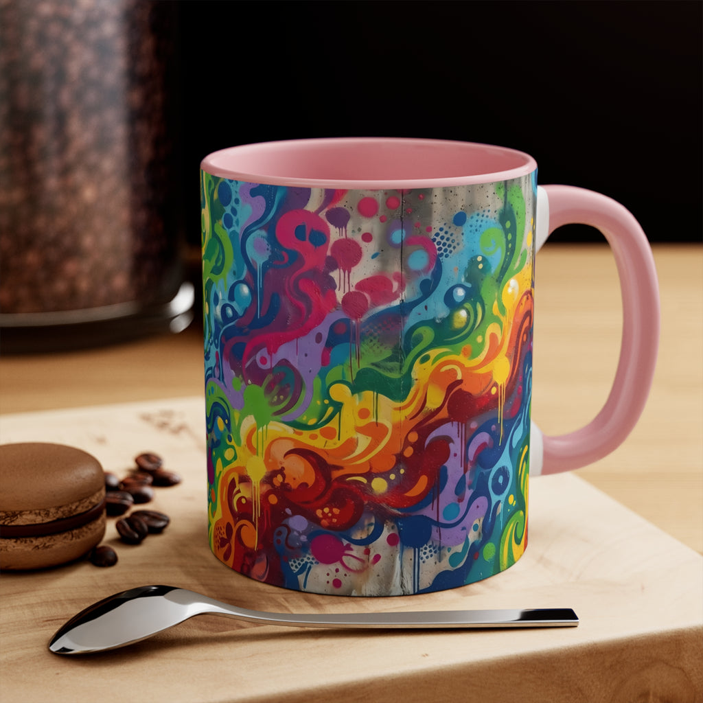 Rainbow Graffiti Swirl Mug | 11oz Ceramic Accent Coffee Cup (4 Colors)