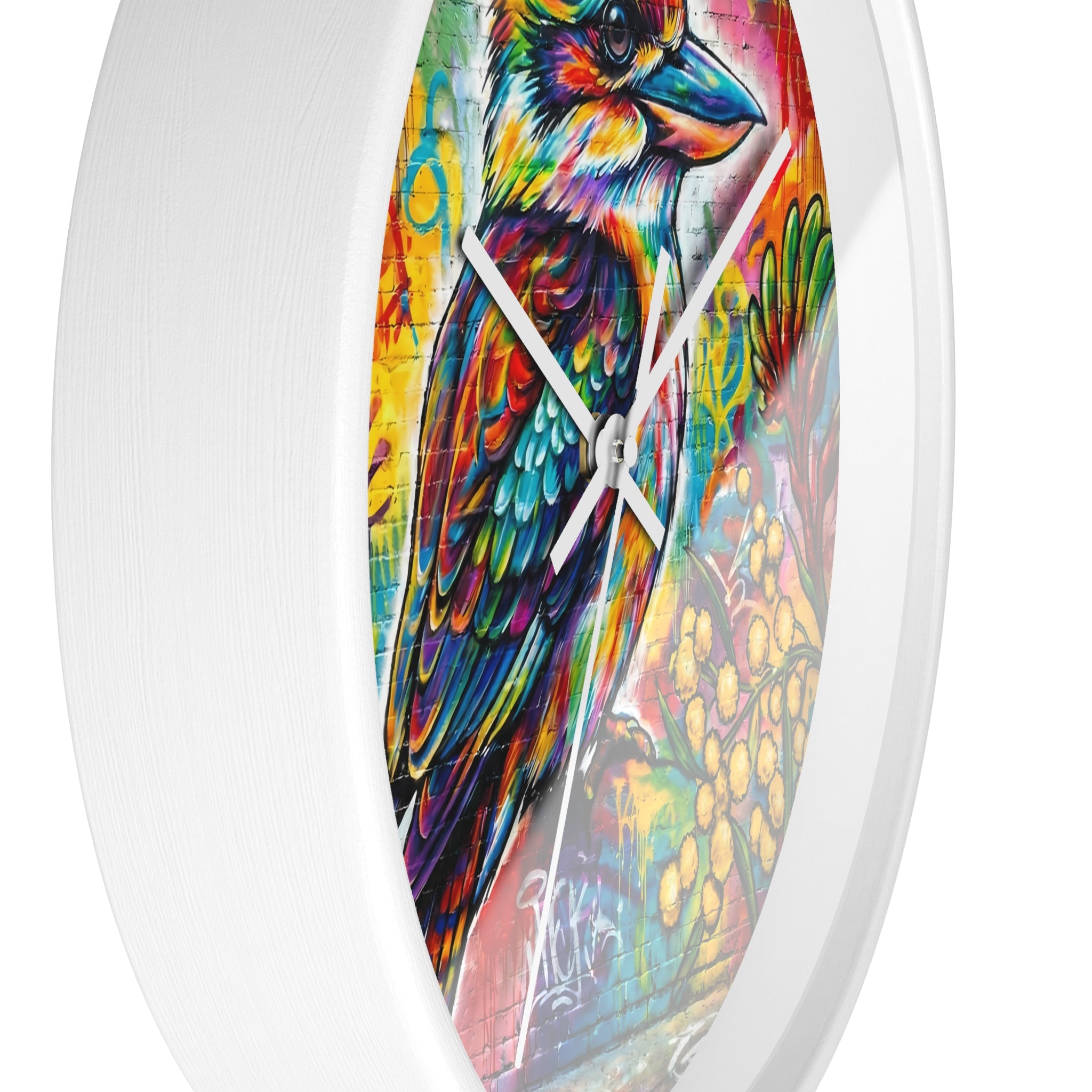 Colorful Kookaburra Wall Clock | Vibrant Bird Graffiti Art