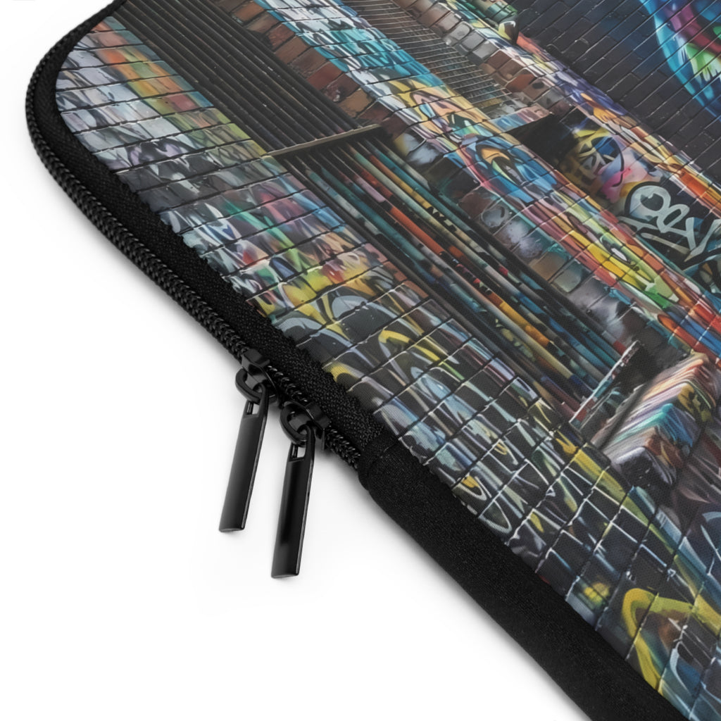 Colorful Street Art Owl Laptop Sleeve | Graffiti Alley Bird Mural