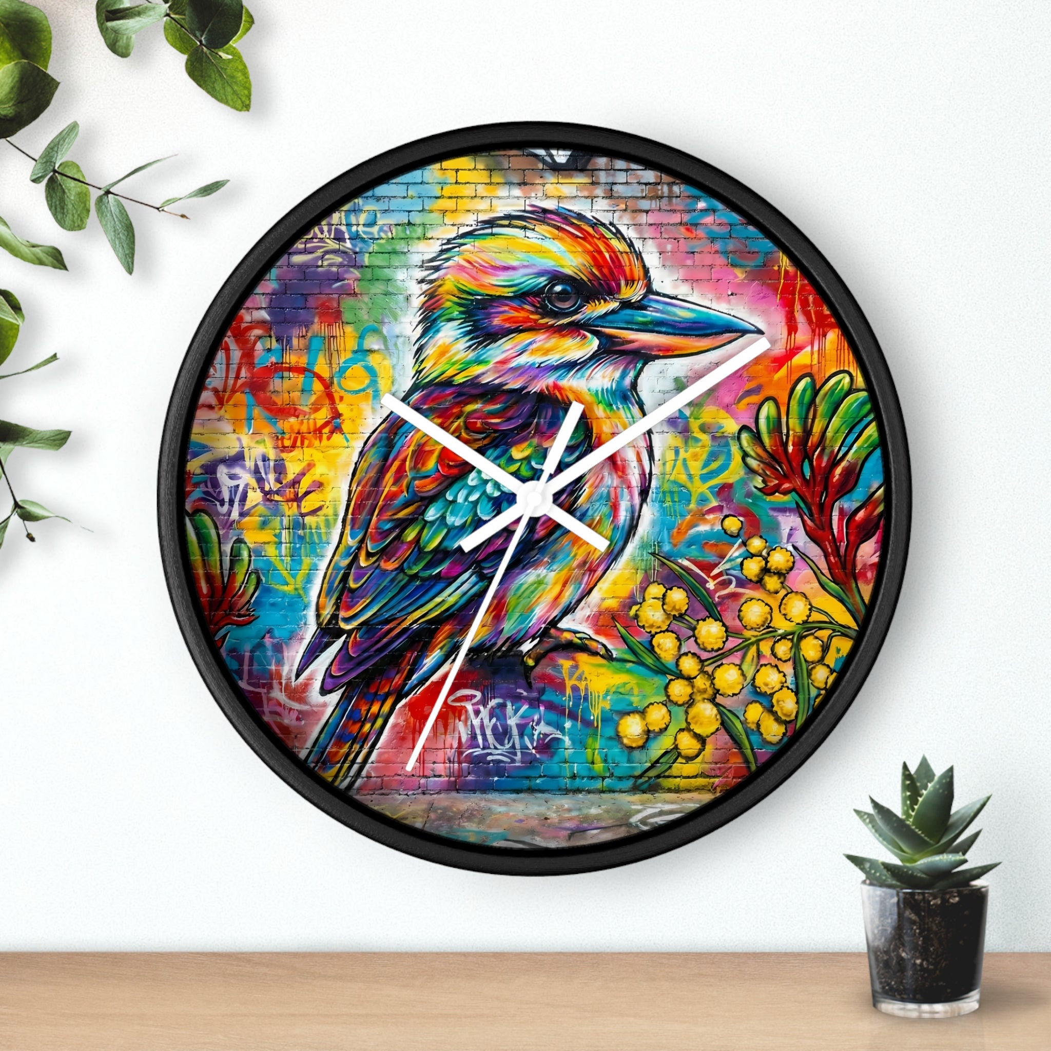 Colorful Kookaburra Wall Clock | Vibrant Bird Graffiti Art