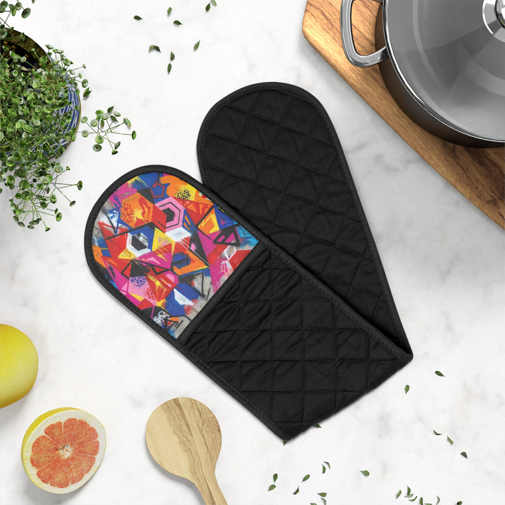 Colorful Graffiti Double Oven Mitts - Quilted Heat-Resistant Pot Holders
